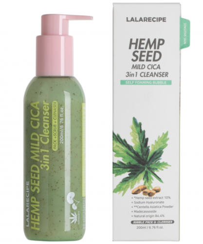 LALARECIPE ����������� �����-����� ��� �������� ���� � ��������� � �������� �������, Hemp Seed Mild Cica 3in1 Cleanser
