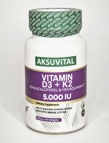 [������] AksuVital ������� ������� D3+K2 � ��������� 500�� - 5000 IU, 60 ������ ������, Vitamin D3+K2 Cholecalciferol 500mg 5000 IU ���� 2